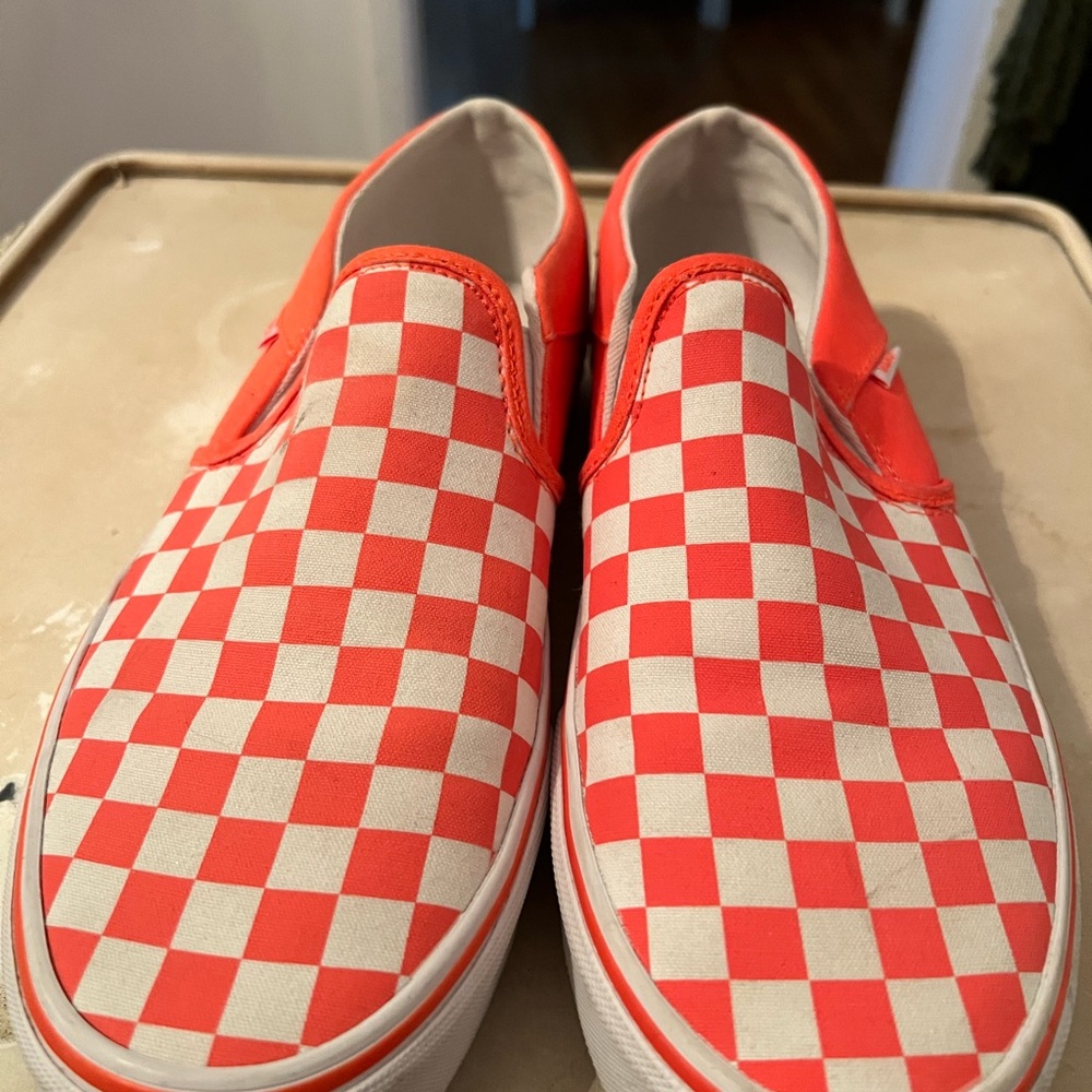 Checkered Slip-On Vans - Orange and White